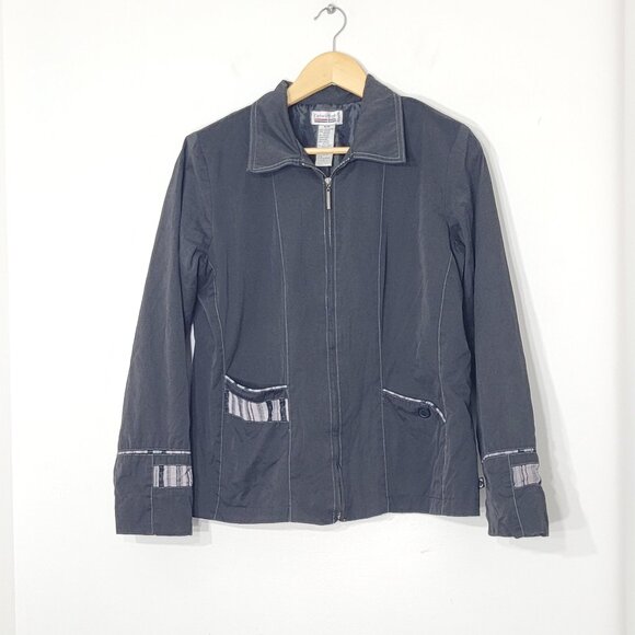 Conviction Black Grey Cotton Blend Lightweight Full Zip Up Casual Jacket Medium - Picture 4 of 16